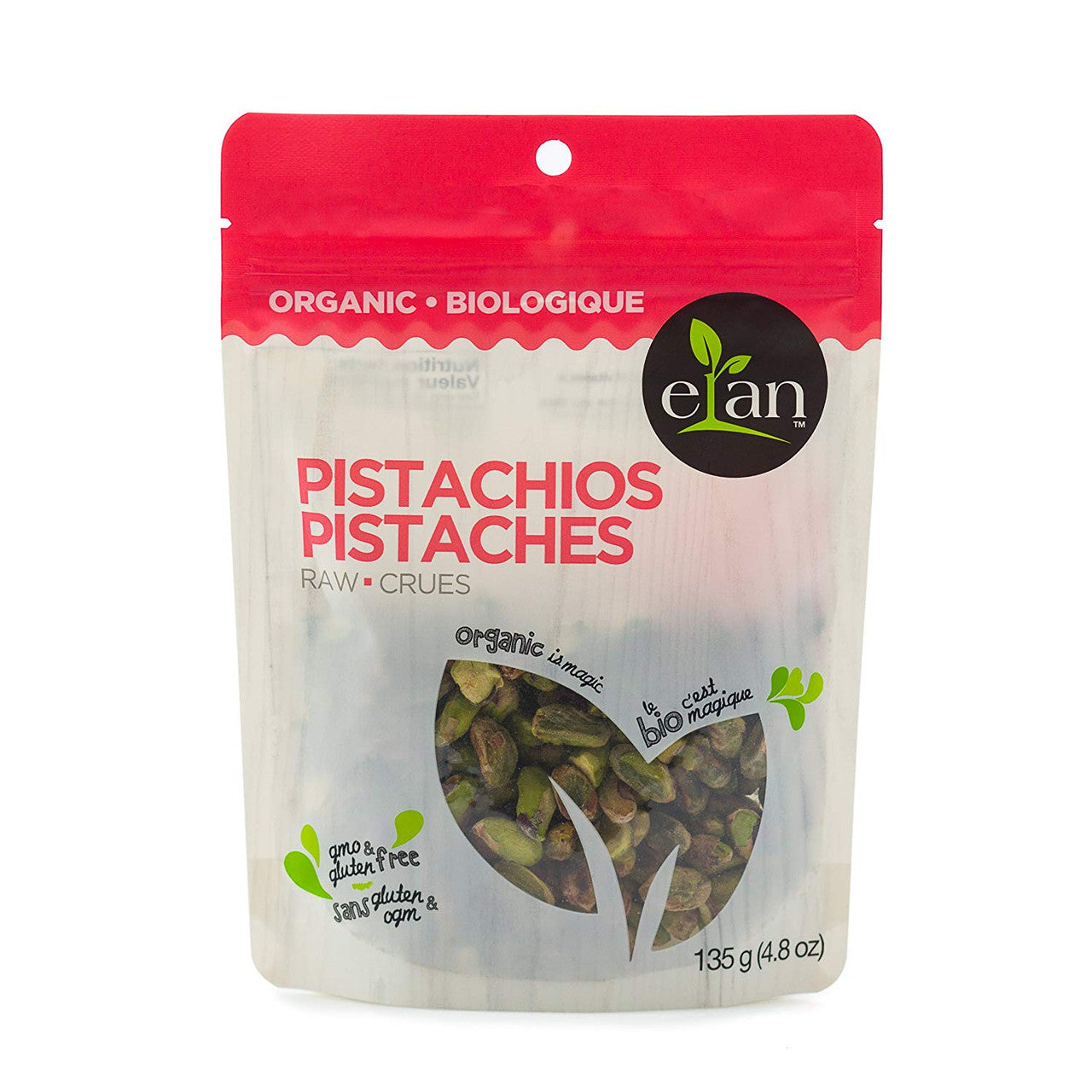 ELAN Organic Raw Pistachios, 135g/4.8oz., {Imported from Canada}
