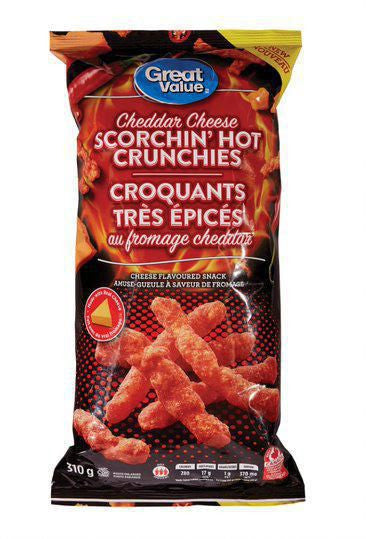 Great Value, Scorchin' Hot Cheddar Cheese Crunchies, 310g/10.9 oz., {Imported from Canada}