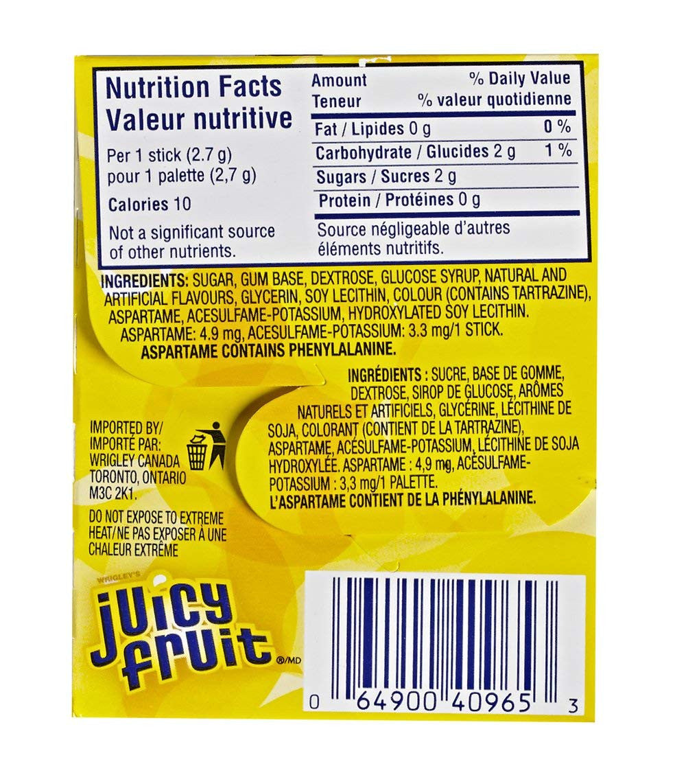 Juicy Fruit Original Stick Gum - 10x15/150ct {Imported from Canada}