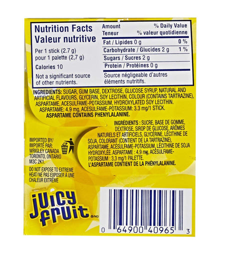 Juicy Fruit Original Stick Gum - 10x15/150ct {Imported from Canada}