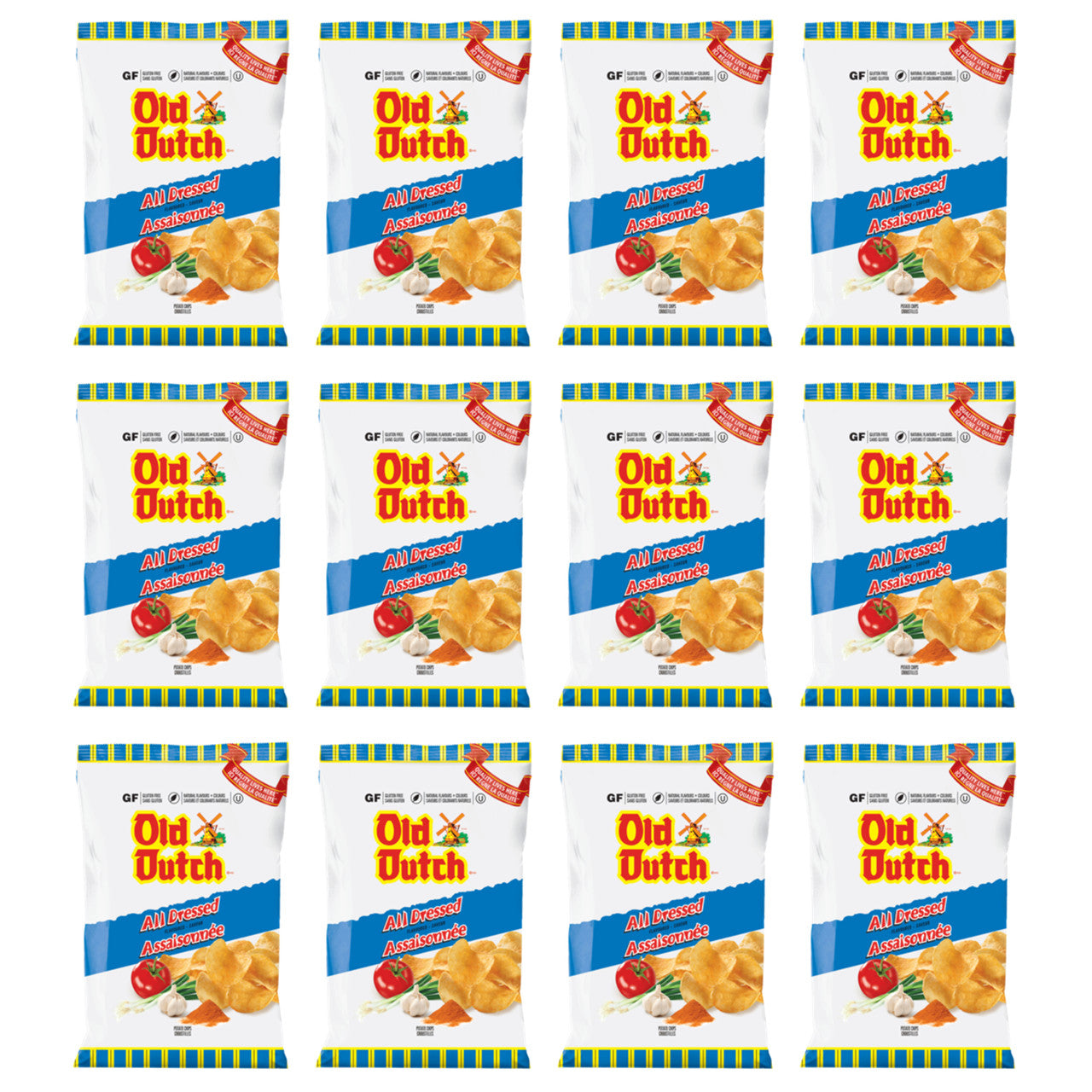 Old Dutch Potato Chips, All Dressed Flavour, 40 gram/1.4 ounce Bags, - (12 Pack) {Imported from Canada}