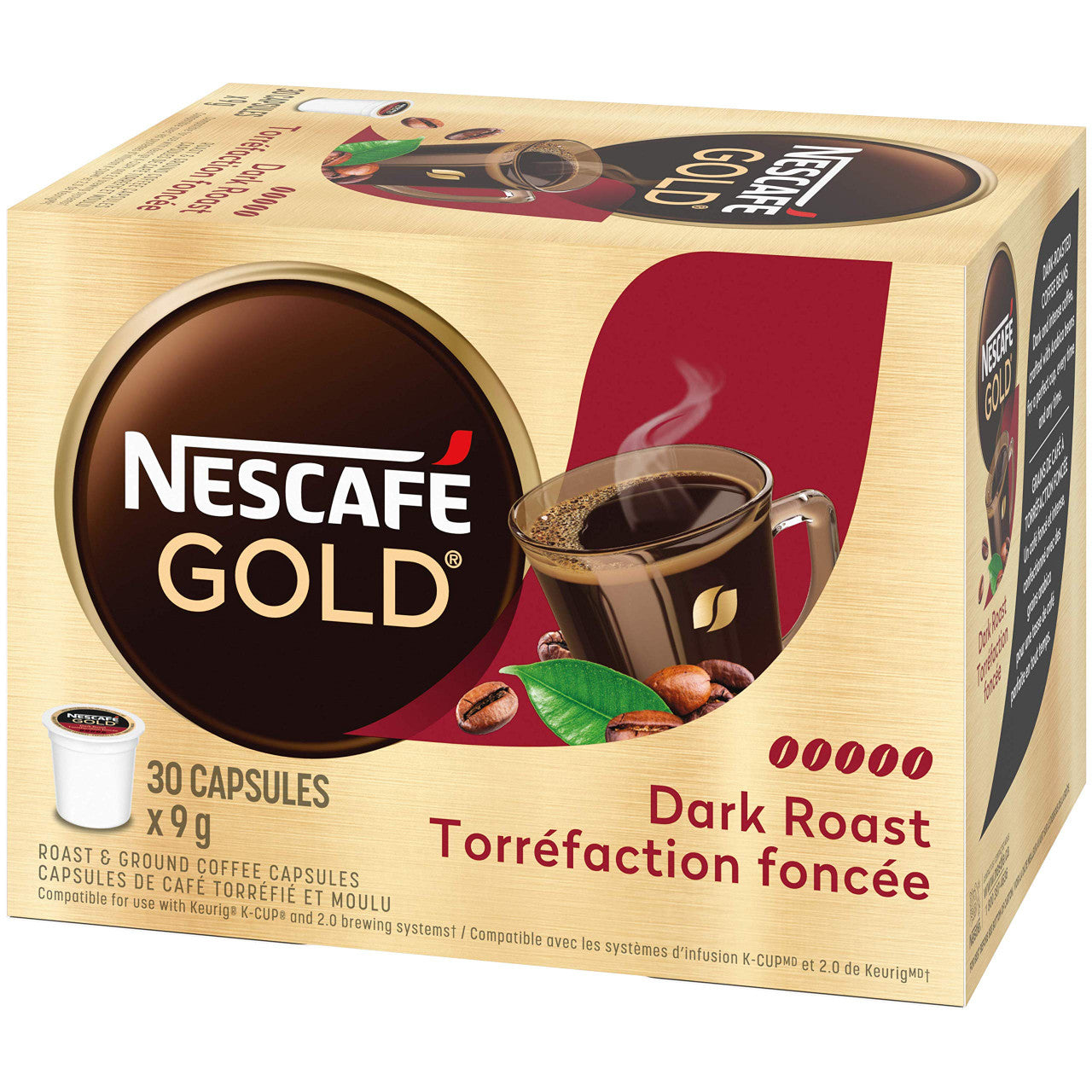NESCAFE Gold Dark Roast Capsules, K-Cup Compatible Pods, 30 Count, {Imported from Canada}