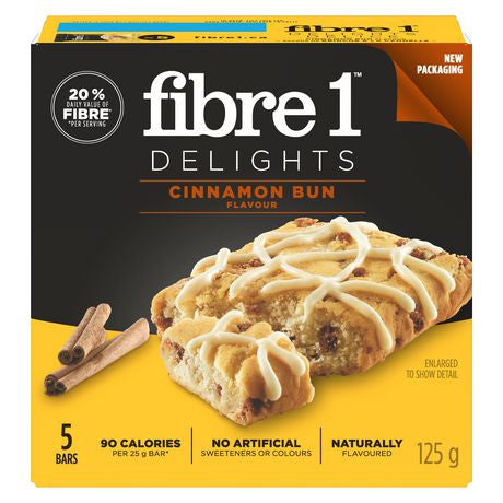 Fibre 1 Delights Soft Baked bar - Cinnamon Bun, 5 Count,125g/4.4oz., {Imported from Canada}