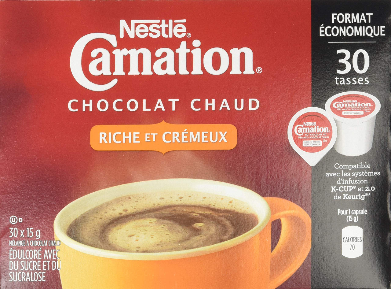 Nestle Carnation Rich and Creamy Hot Chocolate Keurig Compatible K-Cup Capsule Pods, 30 x 15g, 30 cups {Imported from Canada}