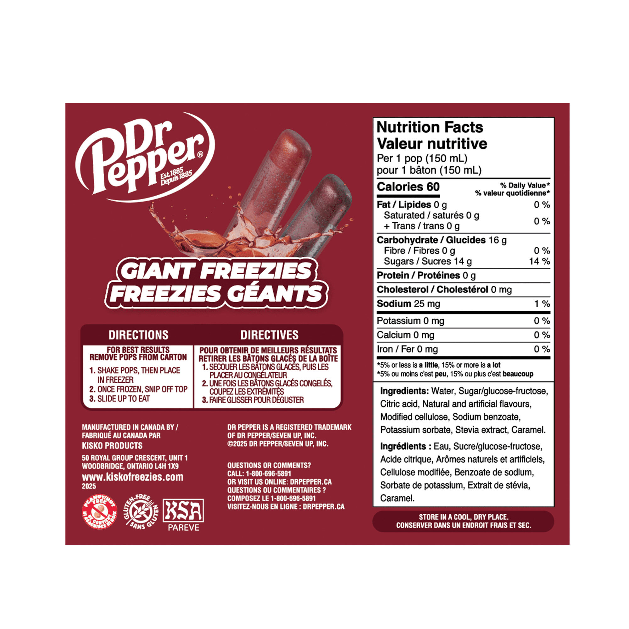 Dr Pepper Giant Freeze Pops, 27 x 150ml/5.25 fl. oz. Bars - Left Side 