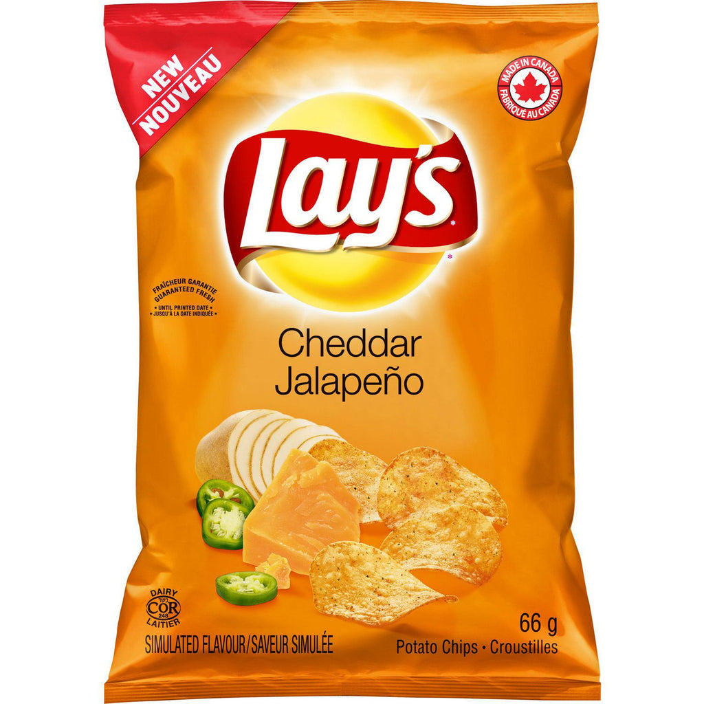 Lay's Cheddar Jalapeno Potato Chips 66g/2.3oz., Bag, {Imported from Canada}