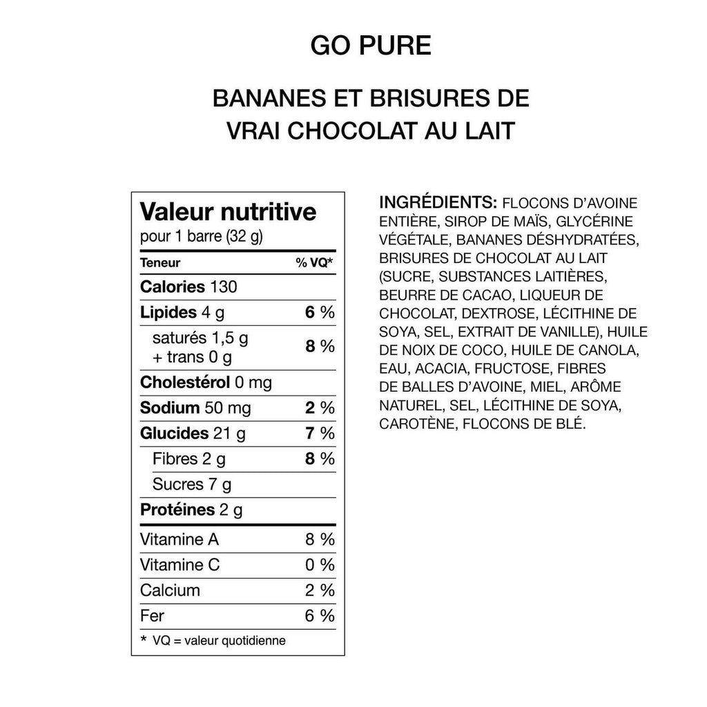 Leclerc, Go Pure Banana & Real Milk Chocolate Chip Oat Bars, 5ct, 160g/5.6 oz., {Imported from Canada}