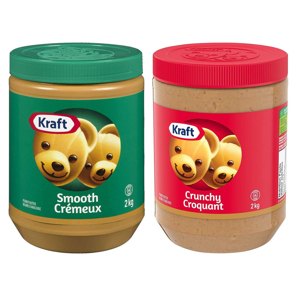 Kraft Peanut Butter Crunchy & Smooth, 2kg/4.4lbs, 2-Jars {Imported from Canada}