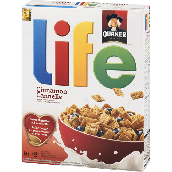 QUAKER Life Cereal, Cinnamon flavour, 455g/16 oz.,Box, {Imported from Canada}