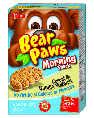 Dare Bear Paws Snack, Cereal & Vanilla Yogurt 189g/6.7 oz.,Peanut Free {Canadian}