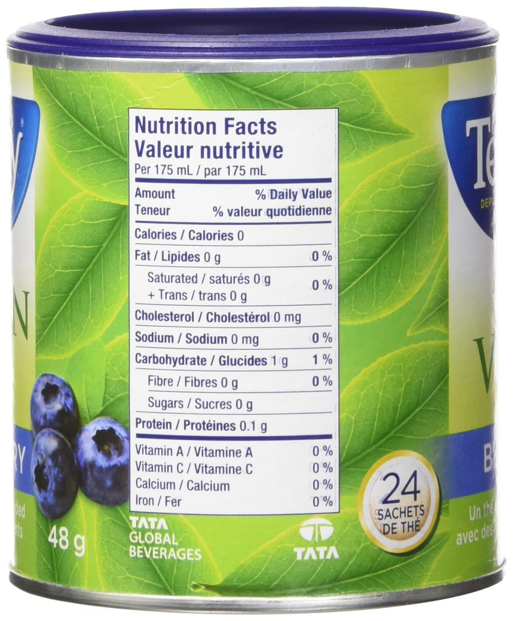 Tetley Tea Blueberry Green Tea, 24ct, 48g/1.7oz. (Imported from Canada)