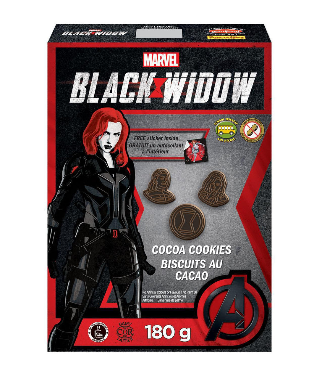 Marvel Black Widow Chocolate Cocoa Cookies, 180g/6.3 oz., {Imported from Canada}
