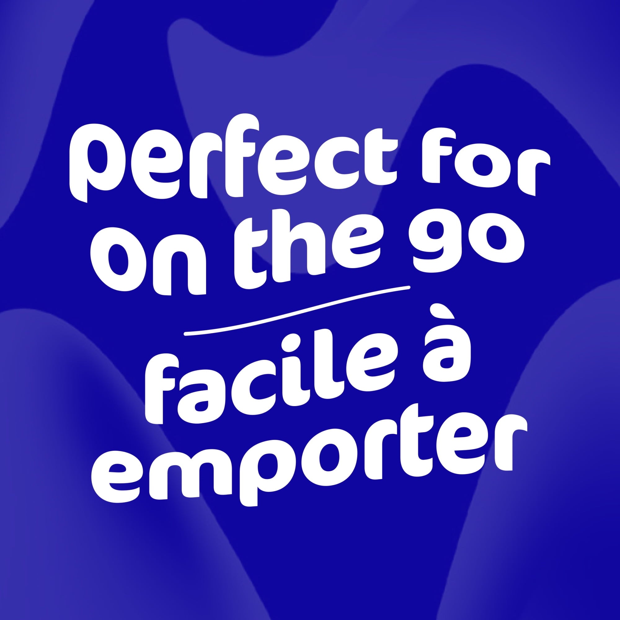 Text 'Perfect for on the go on a blue abstract background