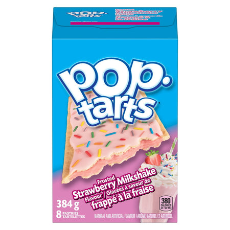 Kellogg's Pop-Tarts, Frosted Strawberry Milkshake Flavored, 8 pastries, 384g, front of box.