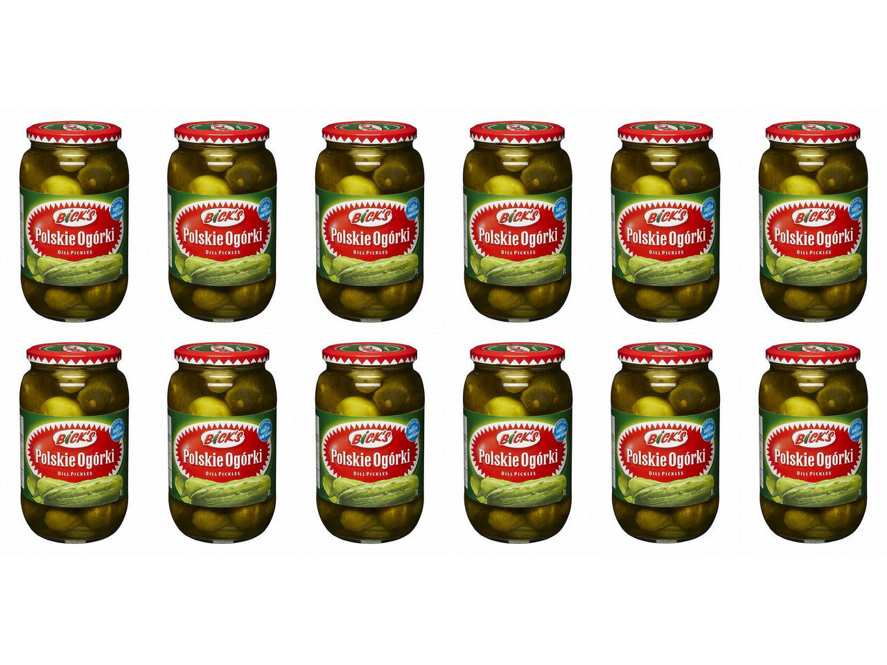 Bicks Polskie Ogorki Dill Pickles, (1L), 33.81 fl.oz., 12 Count, Jars, {Imported from Canada}