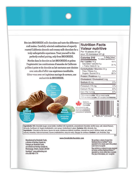 BROOKSIDE Milk Chocolate, Whole Almonds, 210g/7.4 oz. {Imported from Canada}