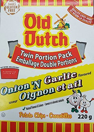 Old Dutch Onion 'N Garlic Potato Chips 220g/7.8 oz., Box {Imported from Canada}