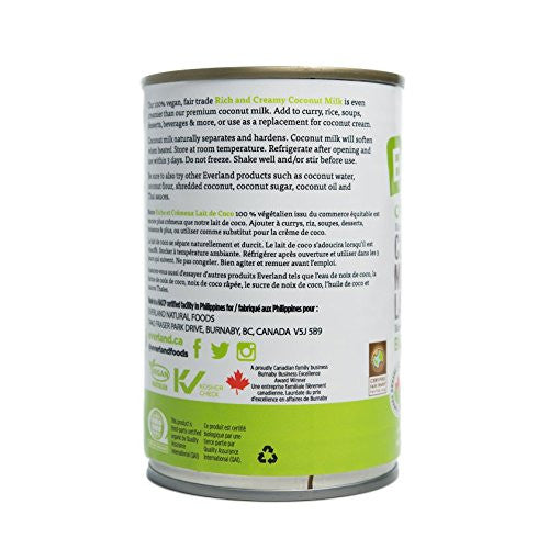 EVERLAND Coconut Milk Organic Non-Gmo, 400ml/13.5 oz., {Canadian}