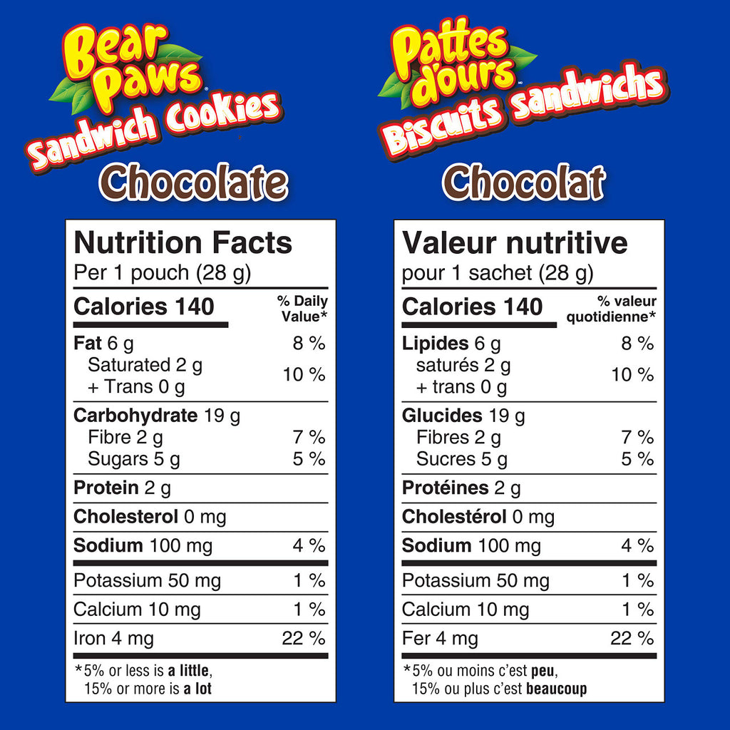 Dare Bear Paws, Chocolate Sandwich Cookies, Family Pack, 336g/11.9 oz. (12 Pouches) {Imported from Canada}