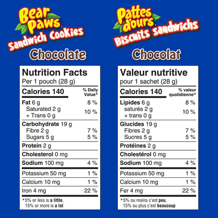 Dare Bear Paws, Chocolate Sandwich Cookies, Family Pack, 336g/11.9 oz. (12 Pouches) {Imported from Canada}