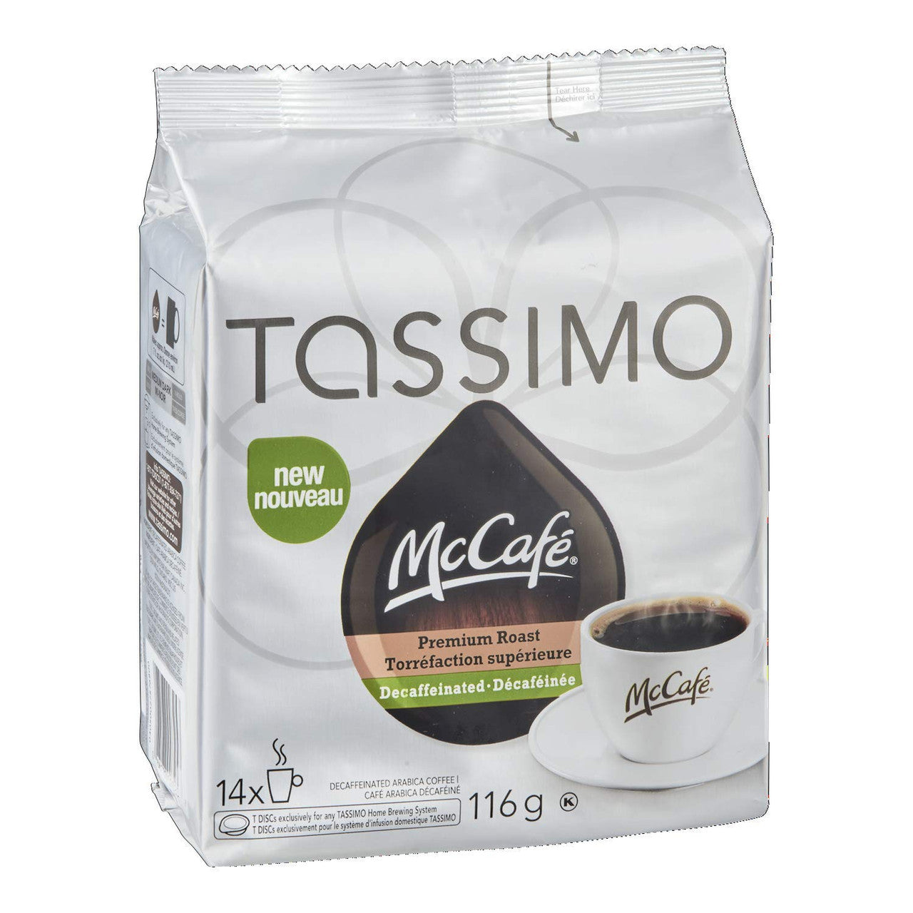 McCafe Premium Roast Decaffeinated Coffee Tassimo 14 T-discs {Imported from Canada}