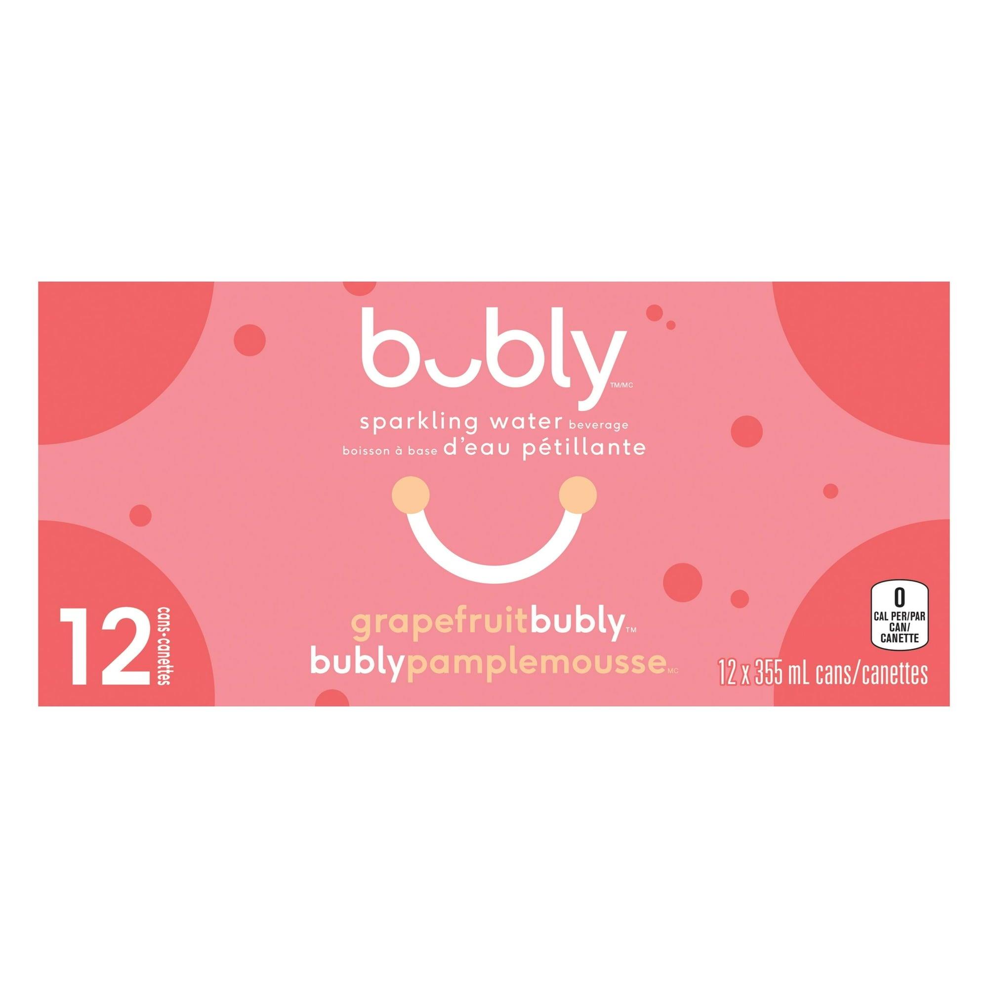 Bubly Grapefruit Sparkling Water Beverage, 12x355ml cans, 4.26L/144 oz in French