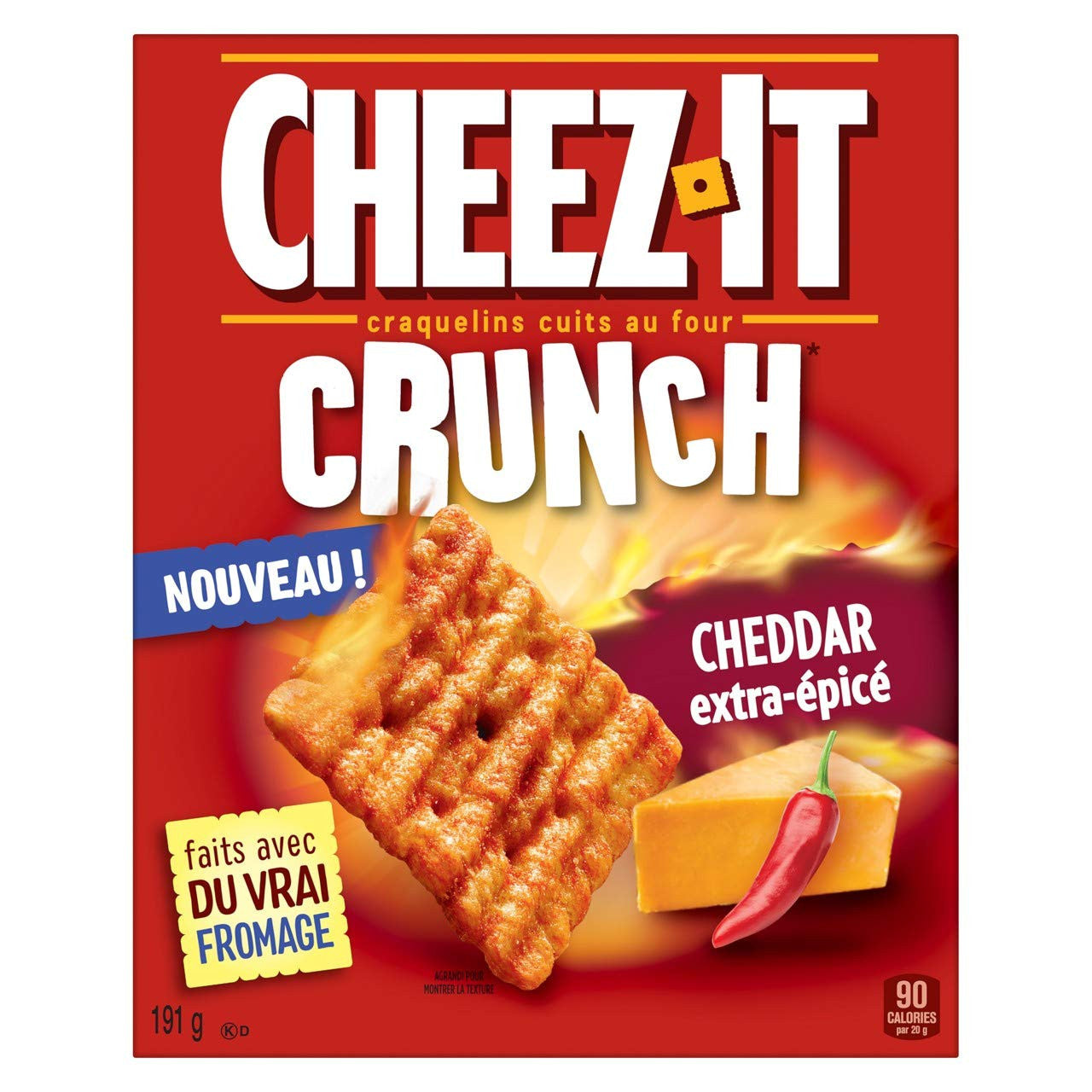 Cheez-It Baked Snack Crackers Crunch Scorchin' Hot Cheddar, 191g/6.7oz., {Imported from Canada}