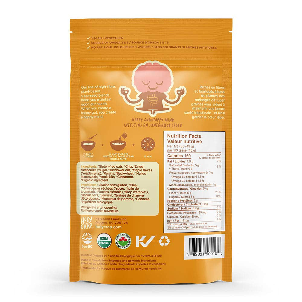 Holy Crap Maple Gluten-Free Oats Organic Breakfast Cereal, 225g/8oz. {Canadian}