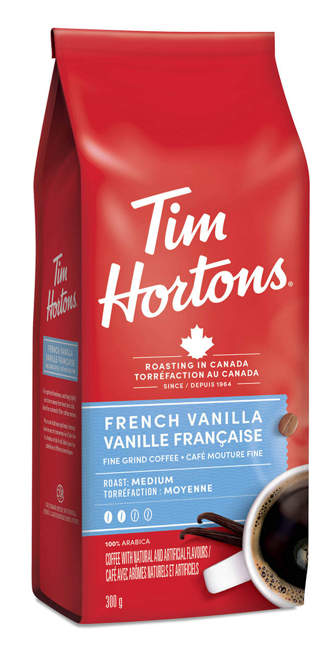 Tim Hortons French Vanilla, Fine Grind Coffee, Medium Roast, 300g/10.6 oz. Bag, {Imported from Canada}