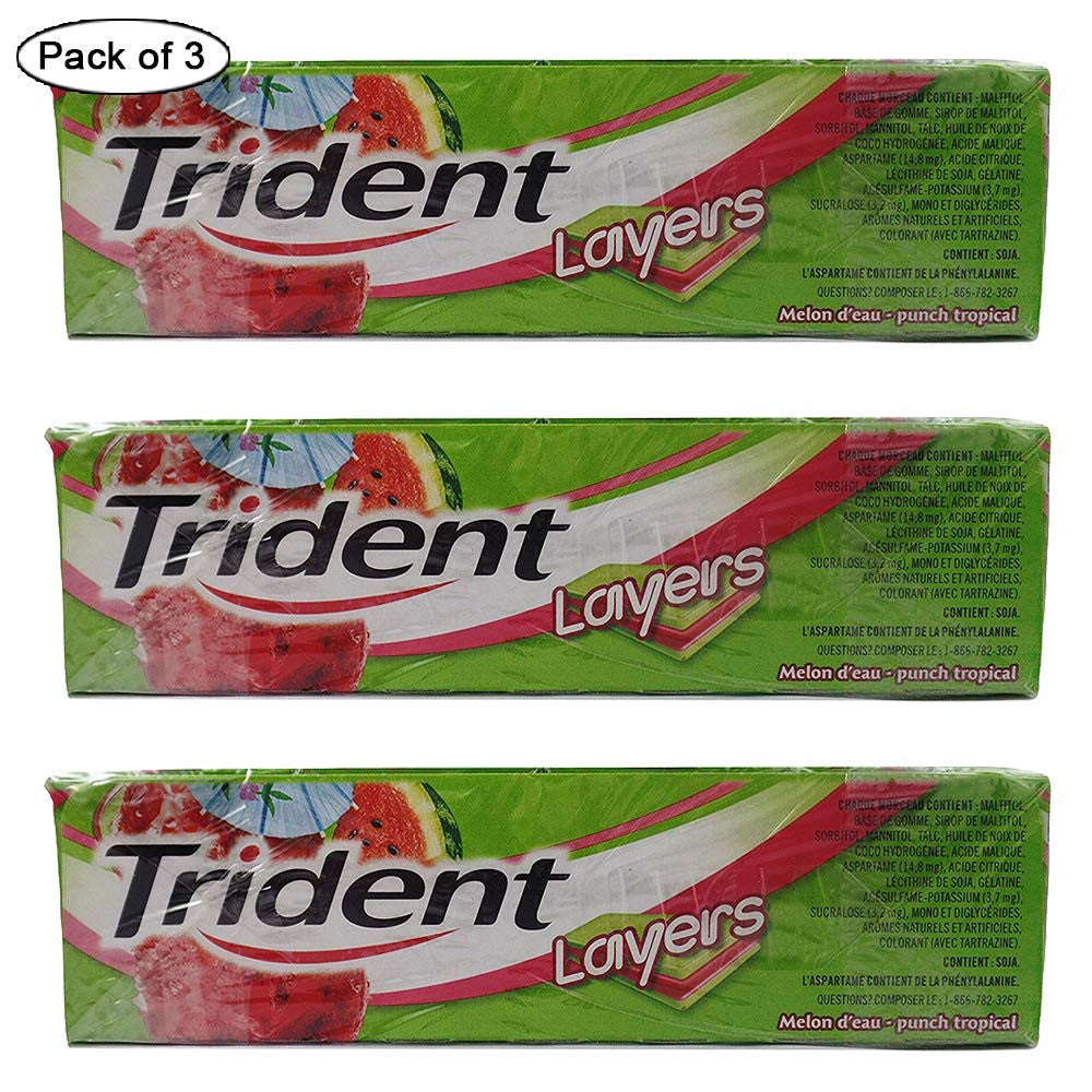 Layers Sugar Free Gum (14-Pieces/Box) (Watermelon Tropical Punch) (Pack of 3) {Imported from Canada}