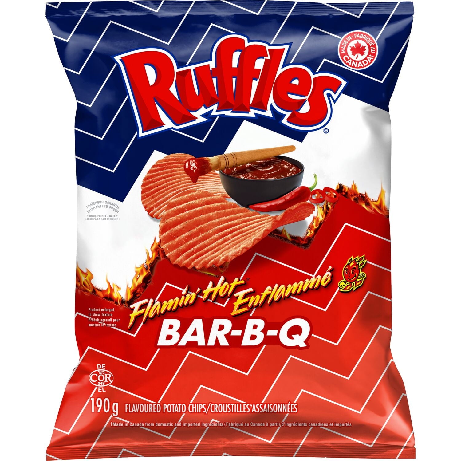 Lay's Ruffles Flamin' Hot Bar-B-Q Chips, 190g/6.7 oz. - Front Of Bag