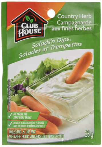 Club House, Dry Sauce/Seasoning/Marinade Mix, Salad N Dip, Country Herb, 28g/1 oz., {Imported from Canada}
