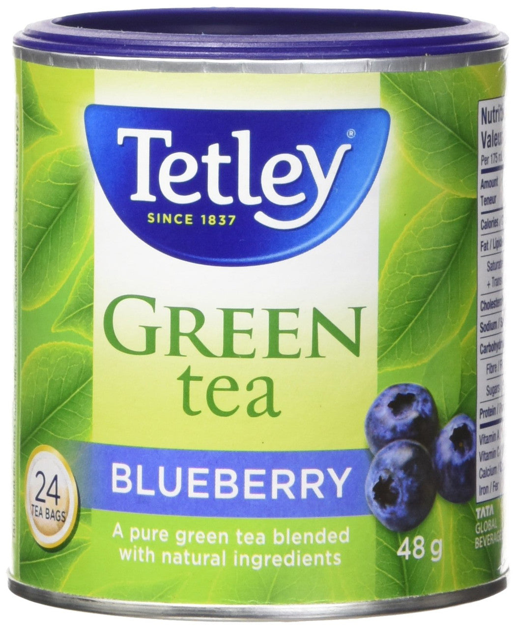 Tetley Tea Blueberry Green Tea, 24ct, 48g/1.7oz. (Imported from Canada)