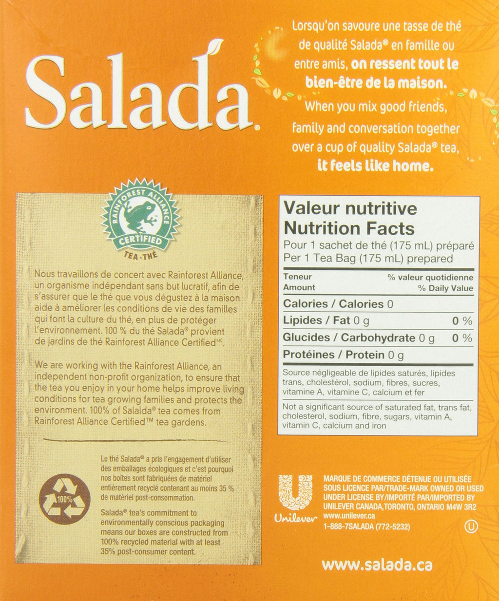 Salada Orange Pekoe Tea 72ct tea bags, (Imported from Canada)
