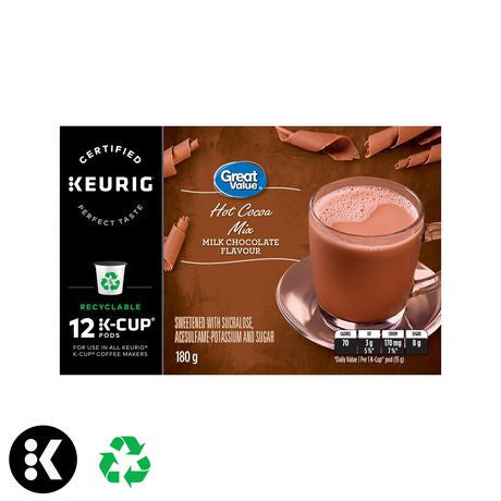 Great Value Hot Cocoa Mix Milk Chocolate Flavour (12) K Cups {Imported from Canada}