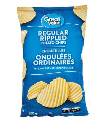 Great Value Regular Rippled Potato Chips, 200g/7oz (Imported from Canada)