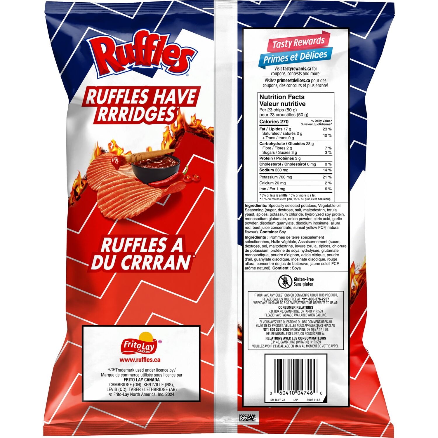 Lay's Ruffles Flamin' Hot Bar-B-Q Chips, 190g/6.7 oz. - Back Of Bag