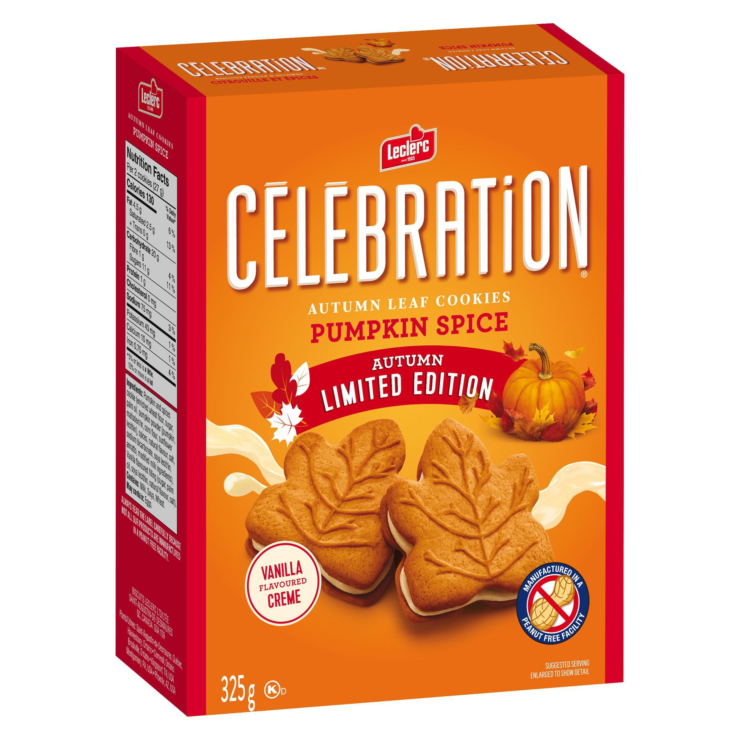 Leclerc Celebration Autumn Leaf Pumpkin Spice Flavored Cookies, 325g/11.4 oz. Box {Imported from Canada}