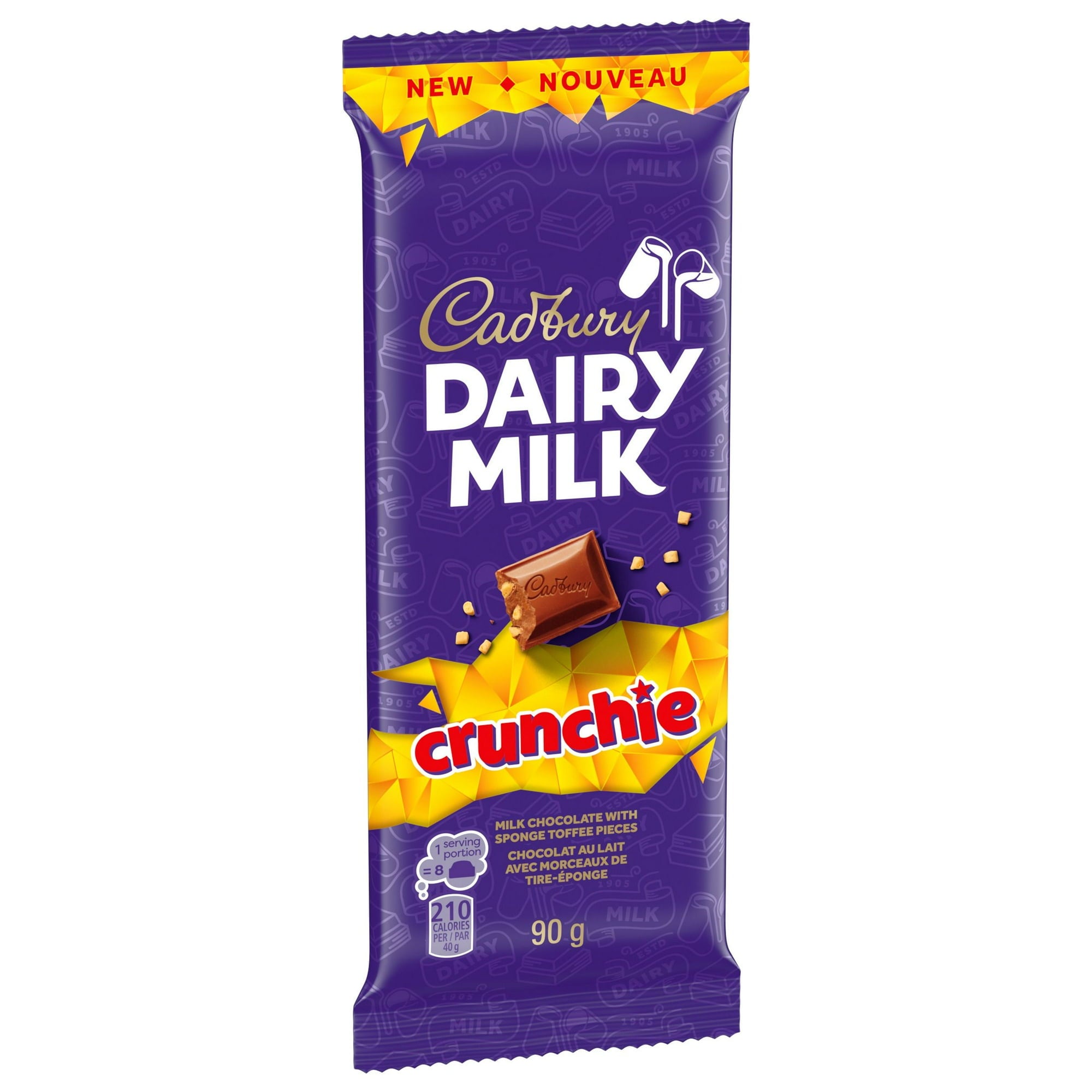 Cadbury Dairy Milk Crunchie chocolate bar packaging on a white background