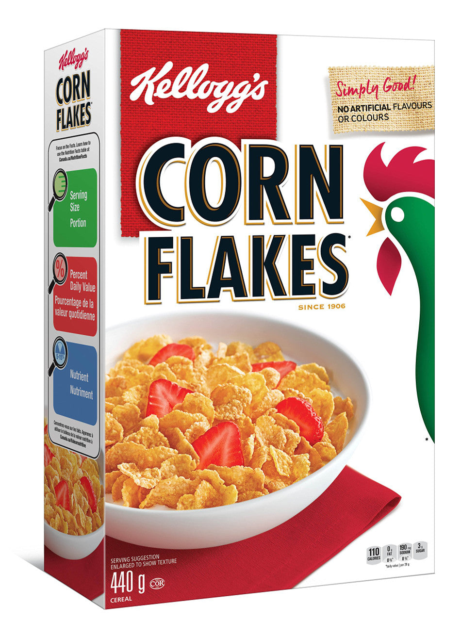 Cornflakes Threads Kellogg's, Corn Flakes Cereal, 440g/15.5oz., {Imported from Canada}