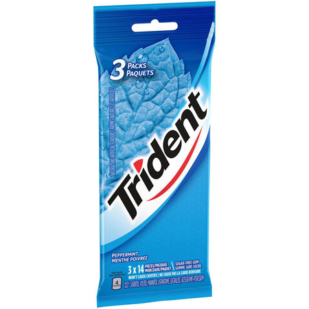 Trident Sugar-Free Gum, Peppermint Flavor, 3-pack x 14 pieces (42 total pieces) {Imported from Canada}