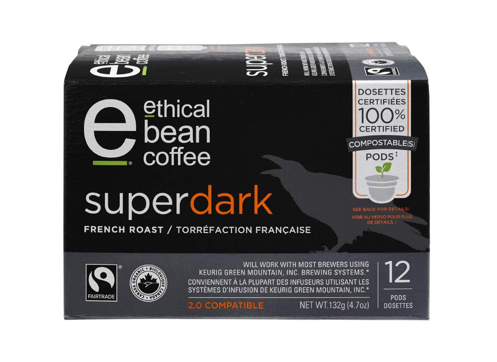 ETHICAL BEAN Superdark French Roast Coffee 132g/4.7 oz., 12ct {Imported from Canada}