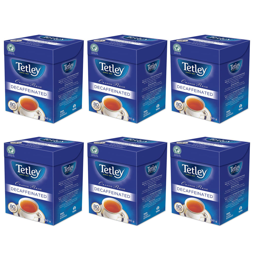 Tetley Orange Pekoe Decaffeinated Tea, 80 Tea Bags, 160g/5.6oz., (6 Pack) {Imported from Canada}