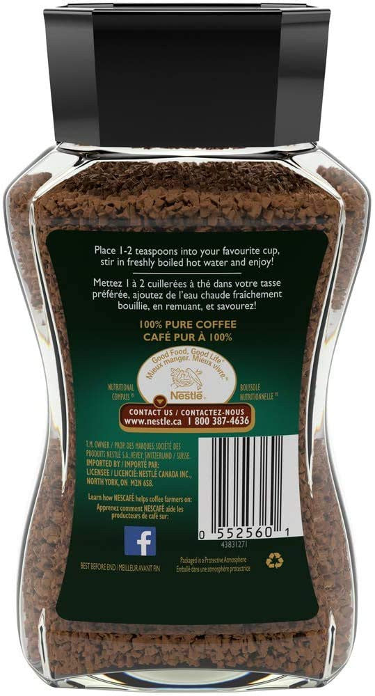 NESCAFE Taster's Choice Decaf, Instant Coffee Jar, 100g/3.5oz., {Imported from Canada}