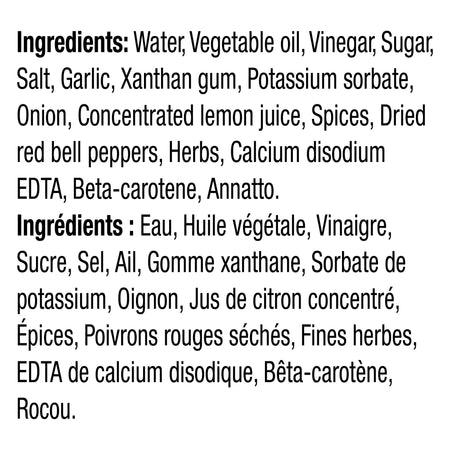 Kraft Golden Italian Dressing 425ml/14.4 oz., Bottle, ingredients label