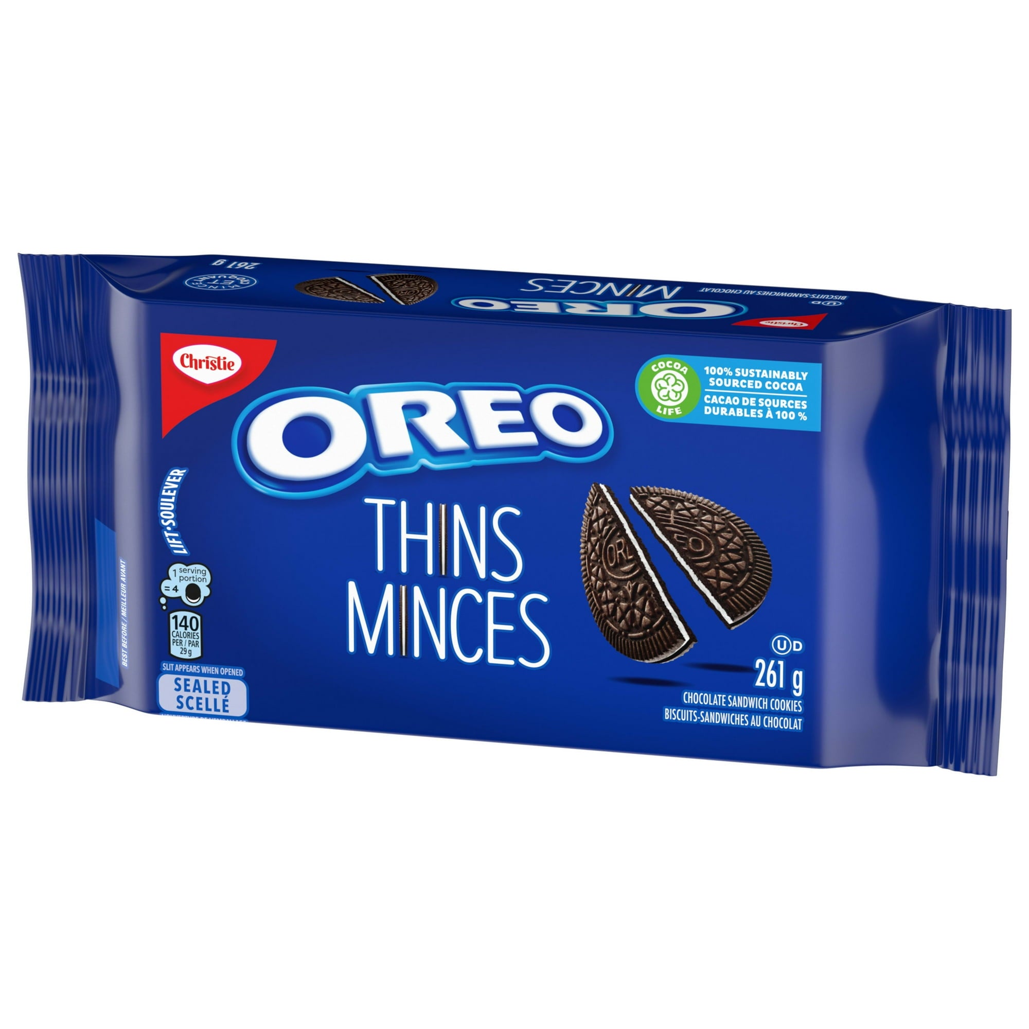 Oreo Thins Chocolate Sandwich Cookies, 261g/9.2 oz., Package, front of package.
