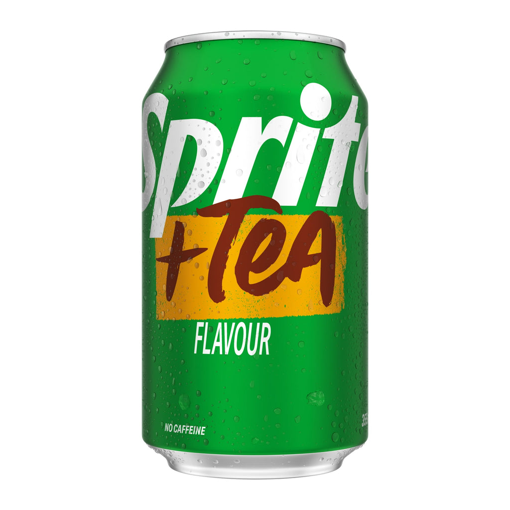 Green can of Sprite + Tea Flavour on a white background
