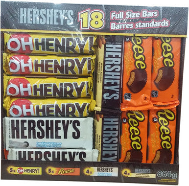 Hershey's 18 Full Size Bars Variety Pack, 864g/30.5 oz., (Imported from Canada)