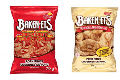 Baken-ets Variety Pack, Traditional Bacon & Hot Spicy Flavours, (Pack of 2) 70g/2.5 oz., Bags, {Imported from Canada}