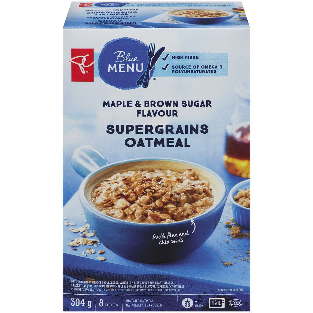 President's Choice Blue Menu Maple & Brown Sugar Flavour Supergrains Oatmeal, 304g/10.7oz., {Imported from Canada}